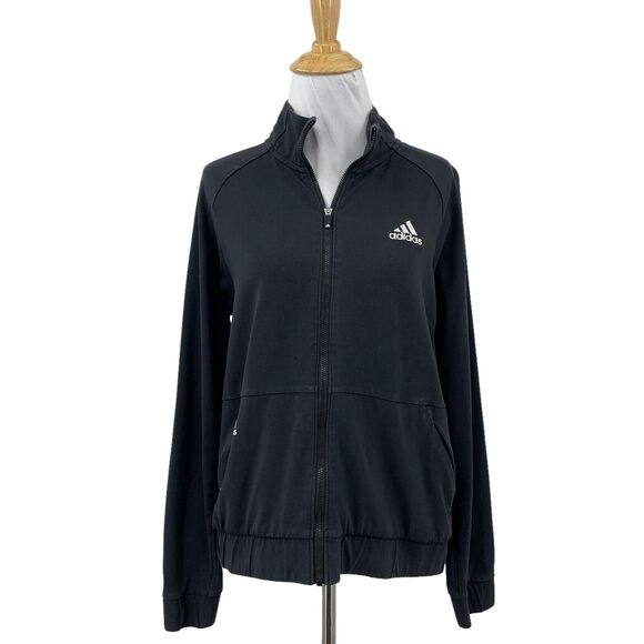 Adidas Jacket Womens M Medium Black Essentials Bomber Full Zip Stretch Cotton - Picture 1 of 16